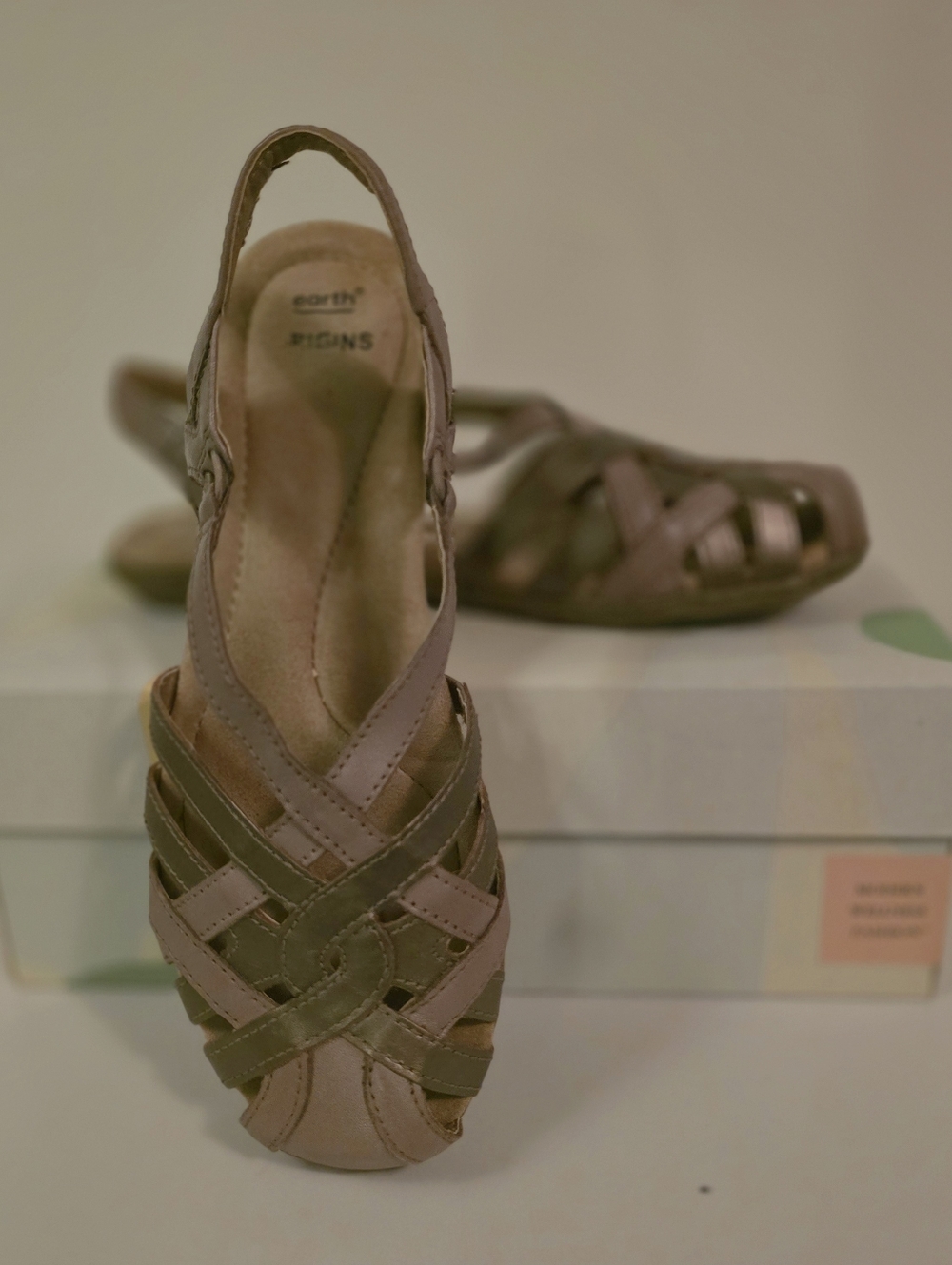Earth Origins Women’s Taupe Leather Woven Slingback Sandals
